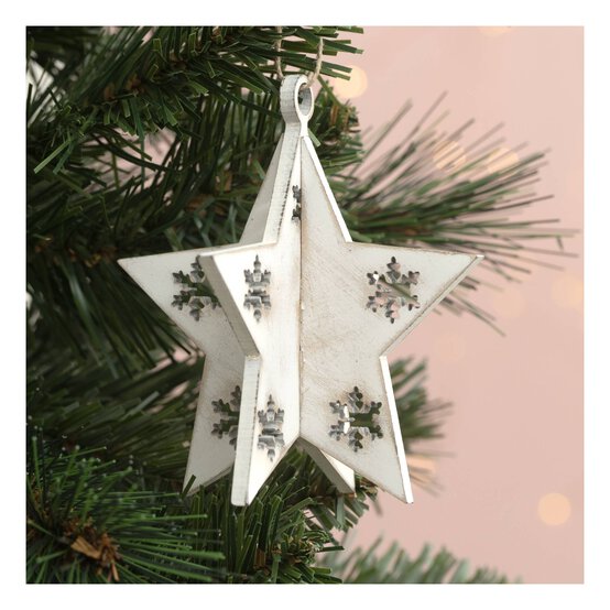 White Wooden Star Decoration 10cm image number 1