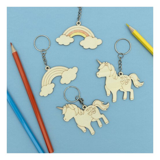 Unicorn and Rainbow Wooden Keyrings 4 Pack image number 2