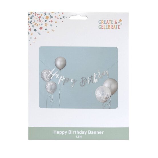 Create & Celebrate Silver Happy Birthday Bunting 1.8m image number 3