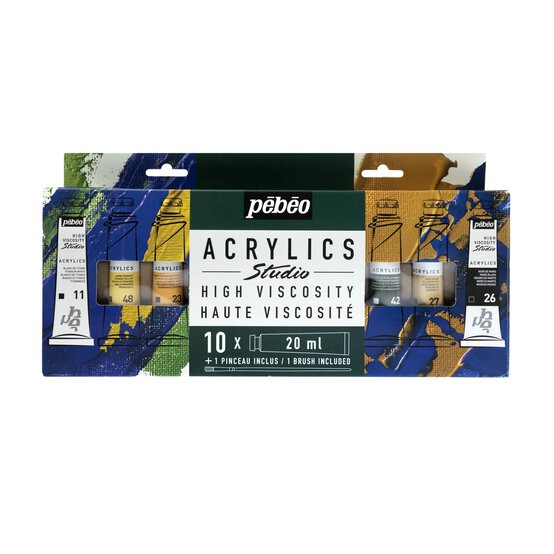 Pebeo Acrylic Paint and Brush Set 10 Pack image number 1