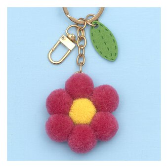 Pink Pom Pom Flower Keyring