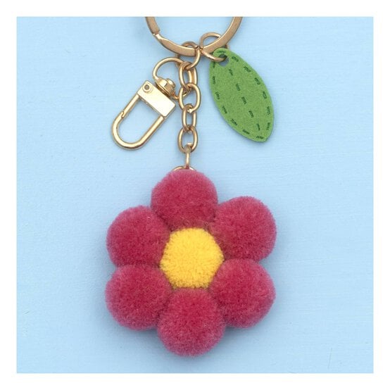 Pink Pom Pom Flower Keyring image number 2