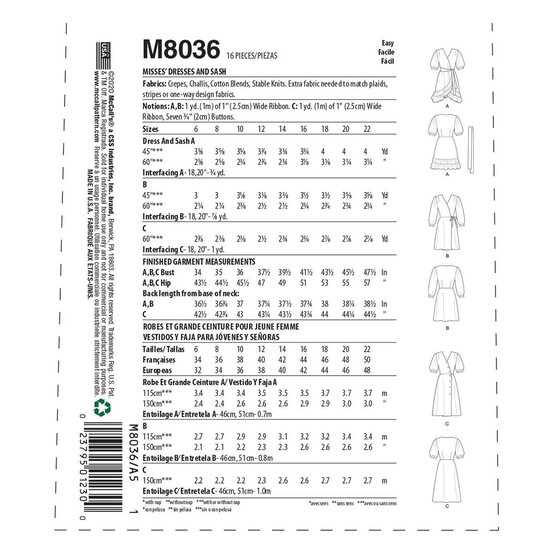 McCall&rsquo;s Sasha Dress Sewing Pattern M8036 (14-22) image number 2
