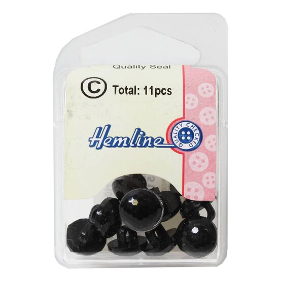 Hemline Black Novelty Faceted Button 11 Pack
