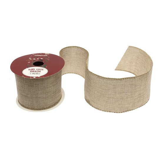 Gold Sparkle Wire Edge Printed Ribbon 63mm x 3m image number 1
