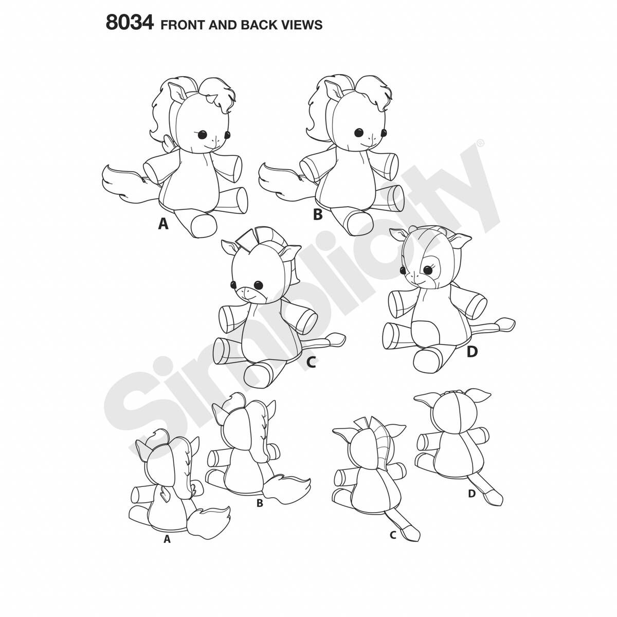 Simplicity Stuffed Toy Animal Sewing Pattern 8034 Hobbycraft