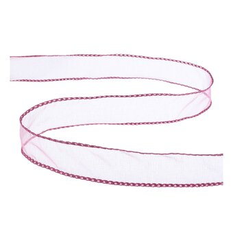 Mid Pink Wire Edge Organza Ribbon 25mm x 3m