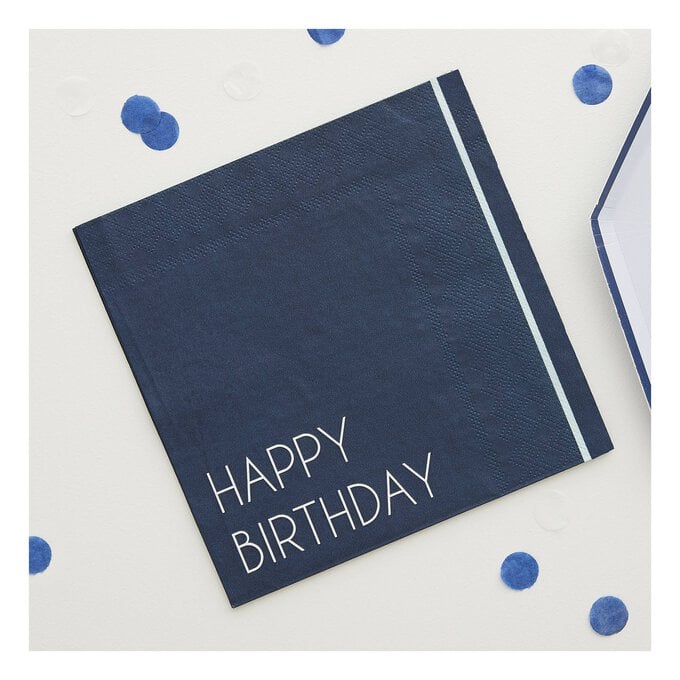 Ginger Ray Navy Blue Happy Birthday Napkins 16 Pack image number 1