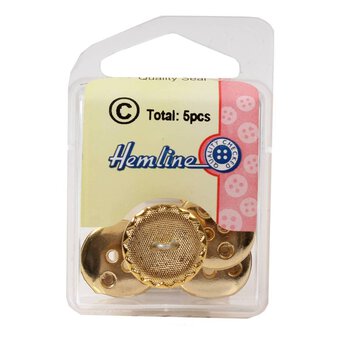 Hemline Gold Metal Patterned Button 5 Pack