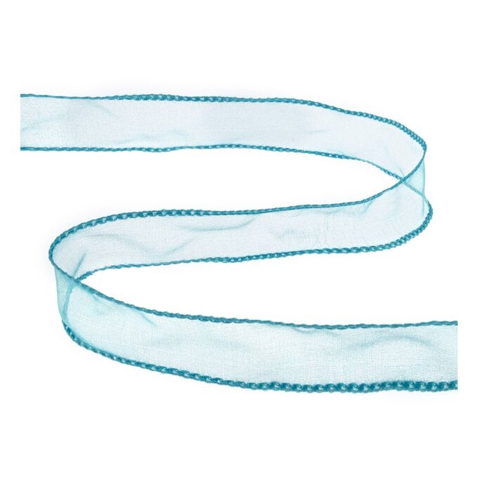 Turquoise Wire Edge Organza Ribbon 25mm x 3m image number 1
