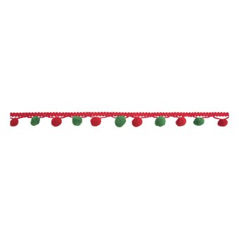 Red and Green 25mm Pom Pom Trim by the Metre