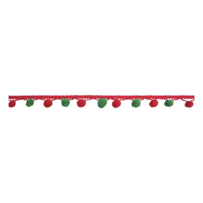 Red and Green 25mm Pom Pom Trim by the Metre image number 1