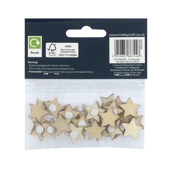 Natural Wooden Star Embellishments 30 Pack  image number 5