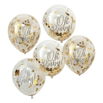 Ginger Ray Oh Baby Gold Confetti Balloons 5 Pack