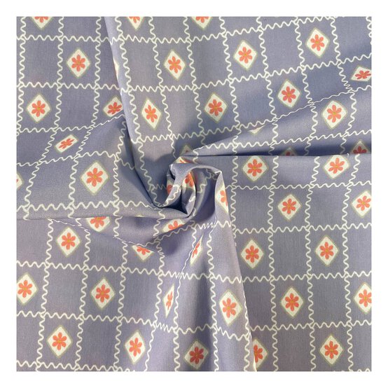 Dusty Blue Revive Wavy Grid Cotton Fabric by the Metre image number 1