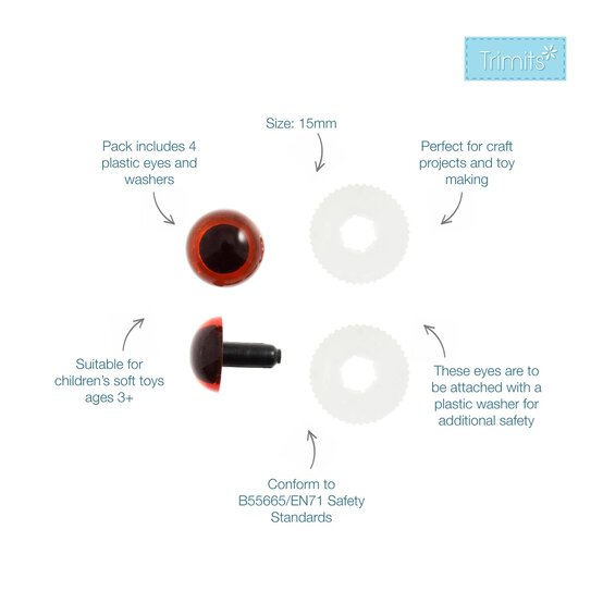Trimits Amber Toy Safety Eyes 15mm 4 Pack image number 2