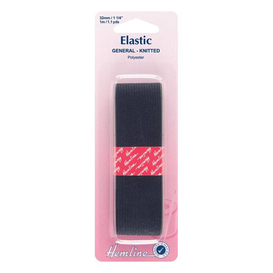 Hemline Black Elastic 32mm x 1m image number 1