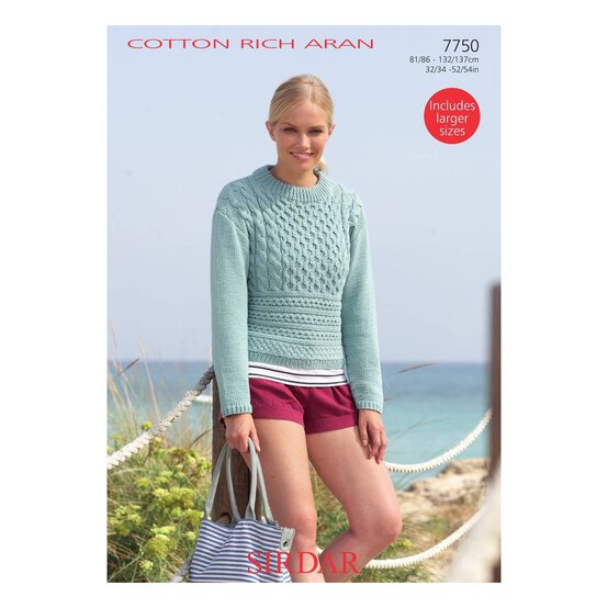 Sirdar Cotton Rich Aran Sweater Digital Pattern 7750 image number 1
