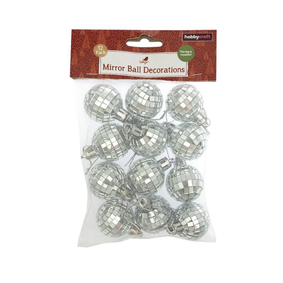 Mini Silver Mirror Ball Decorations 12 Pack image number 5