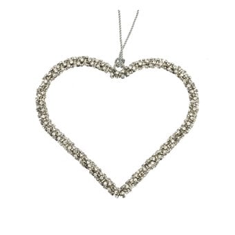 Silver Diamante Hanging Heart 10cm