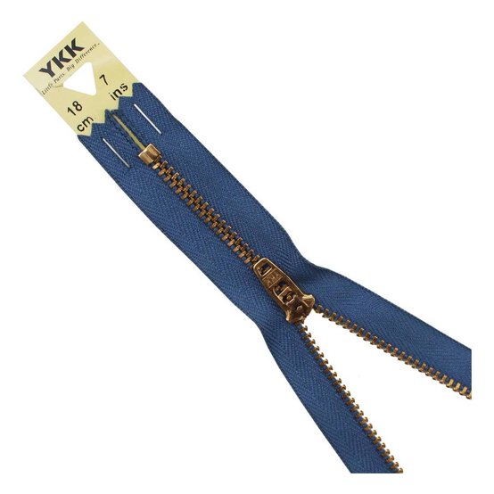 YKK Mid Blue Brass Jeans Zip 18cm image number 1