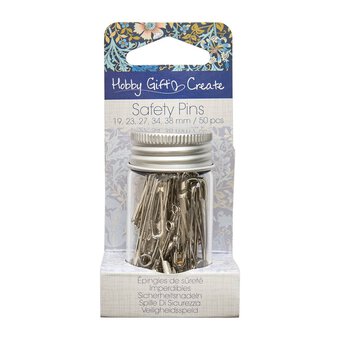 Blue Woodblock Floral Assorted Safety Pins 50 Pack