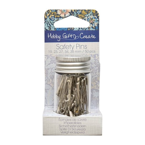 Blue Woodblock Floral Assorted Safety Pins 50 Pack image number 1