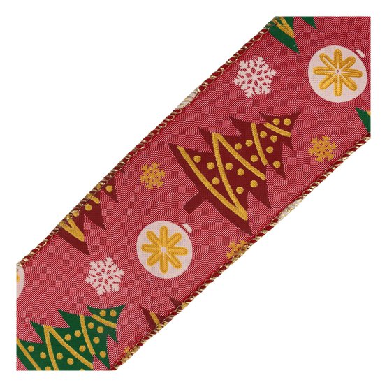 Bauble Tree Wire Edge Printed Ribbon 63mm x 3m image number 3