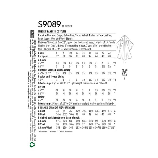 Simplicity Women’s Costume Sewing Pattern S9089 (14-22) image number 5