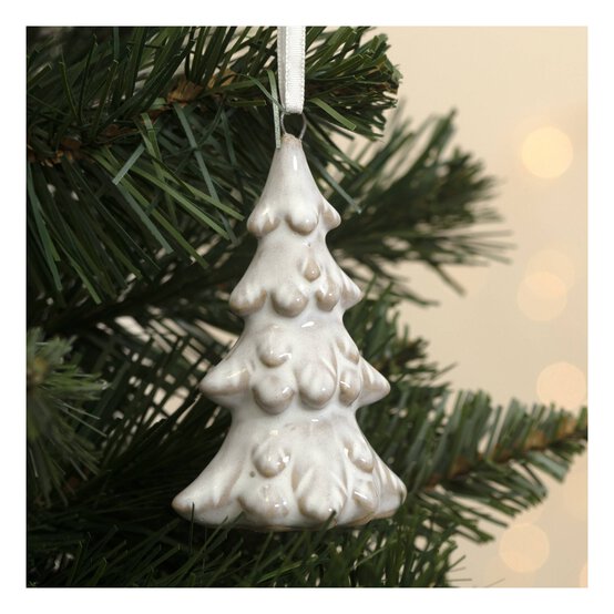 Hanging Beige Ceramic Tree Decoration 9cm  image number 1