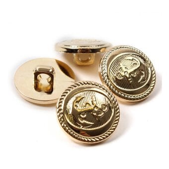 Hemline Gold Metal Military Anchors Button 5 Pack