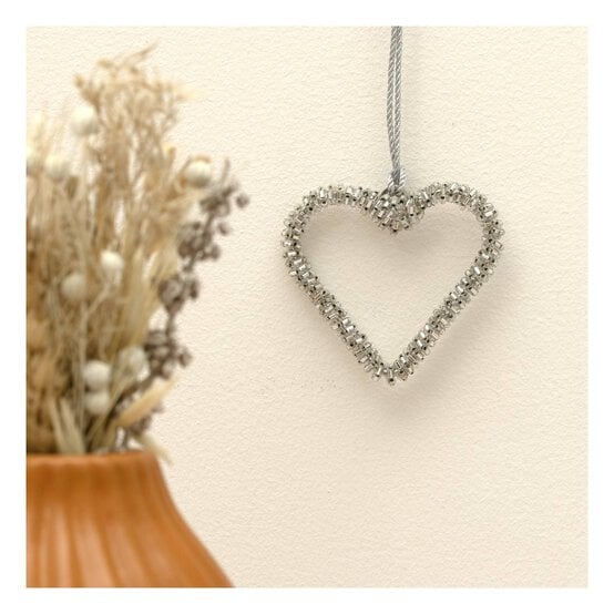 Silver Beaded Hanging Heart 6cm image number 2