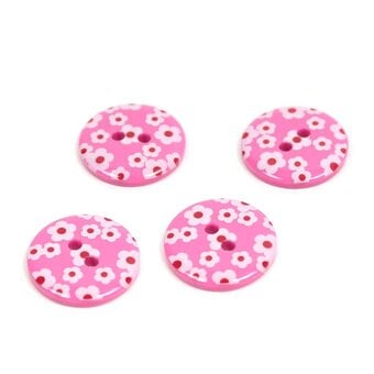 Hemline Pink Novelty Patterned Button 4 Pack