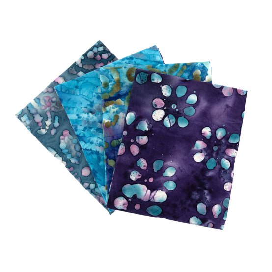 Blue and Purple Batik Cotton Fat Quarters 4 Pack image number 1