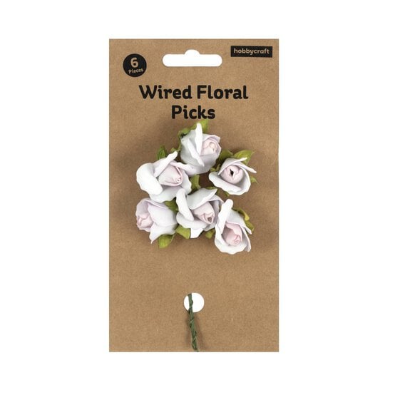 Handmade Blush Rose Wired Floral Picks 6 Pack  image number 5