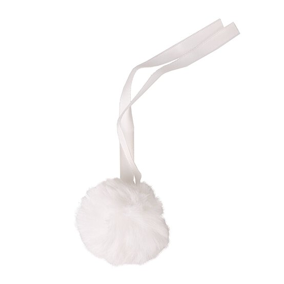 White Faux Fur Pom Pom 6cm image number 3