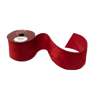 Red Embossed Filigree Wire Edge Velvet Ribbon 63mm x 3m