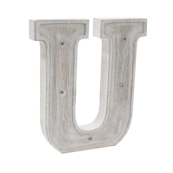 White-Washed Wooden LED Letter U 21cm image number 2