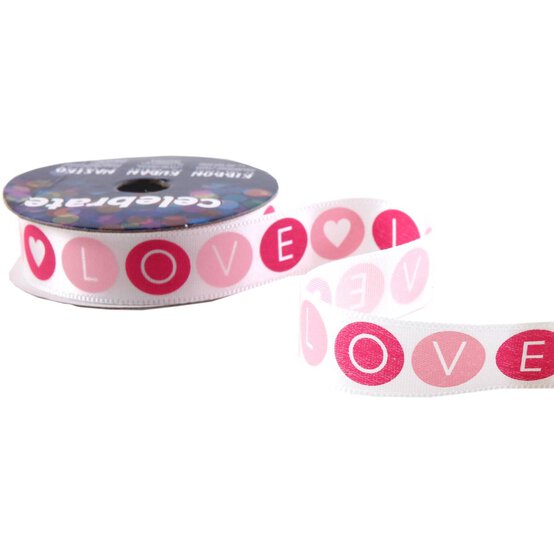 Pink Love Circles Satin Ribbon 15mm x 3.5m image number 3