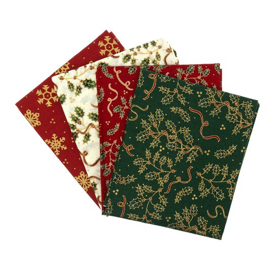 Metallic Holly Fat Quarters 4 Pack