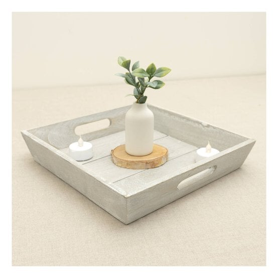 White Wash Wooden Tray 26cm x 26cm x 5cm image number 2