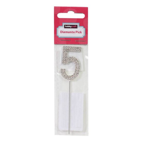 Silver Diamante Number 5 Cake Pick image number 2