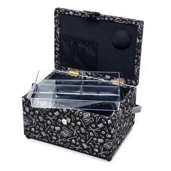 Hemline Gold Black and White Medium Sewing Box