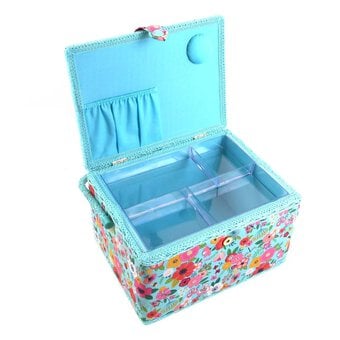 Large Teal Floral Garden Sewing Box