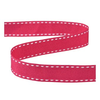 Hot Pink Grosgrain Running Stitch Ribbon 15mm x 4m