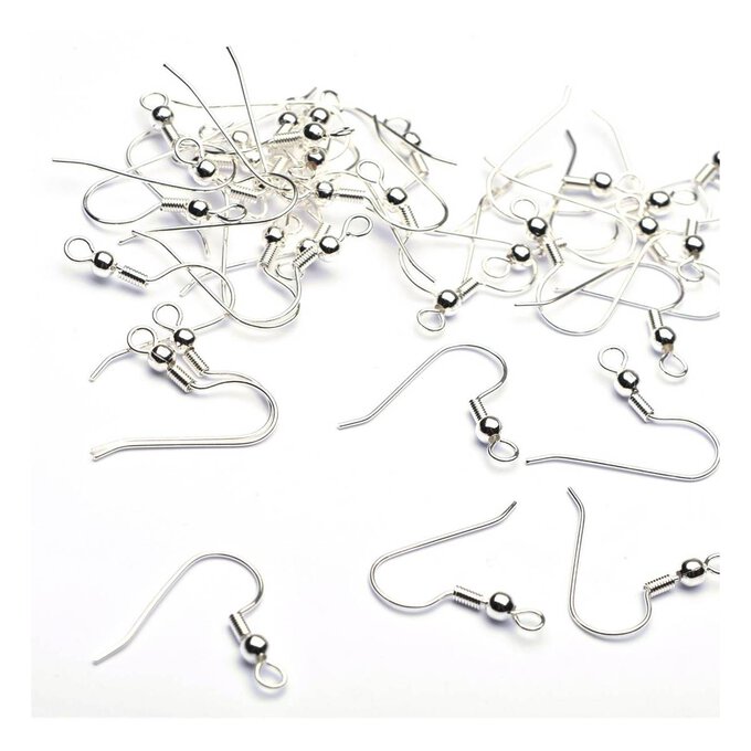 Beads Unlimited Silver Plated Long Ballwire Fish Hooks 50 Pack image number 1