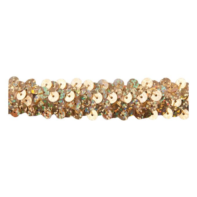 Gold 20mm Holographic Sequin Stretch Trim by the Metre image number 1