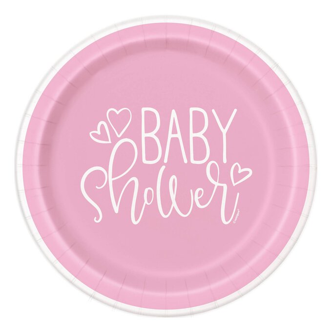 Pink Hearts Baby Shower Paper Plates 8 Pack Hobbycraft