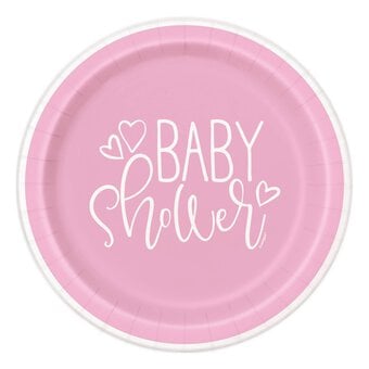 Pink Hearts Baby Shower Paper Plates 8 Pack