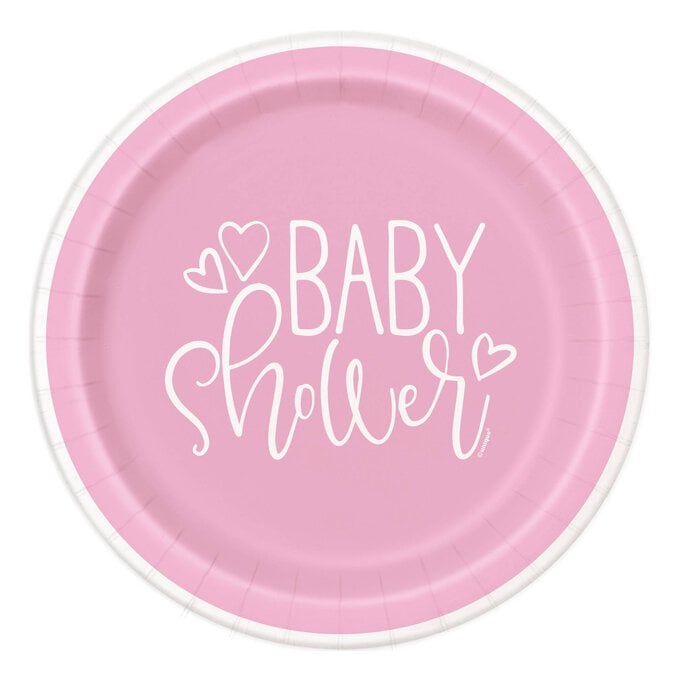 Pink Hearts Baby Shower Paper Plates 8 Pack image number 1